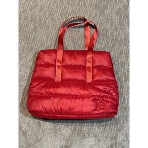 Carolina Herrera Red Puffer Quilted  Holiday Tote Bag W Zipper Closure NWOT